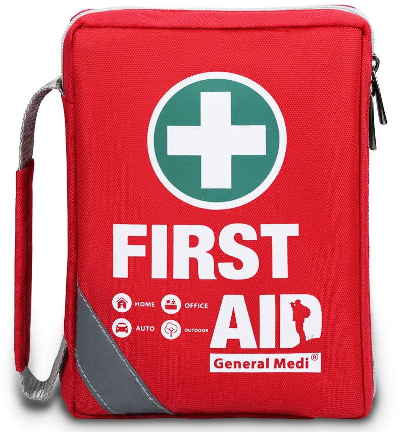 General Medi First Aid Kit - Small Compact First Aid Kit Bag(175 Piece) - Reflective Bag Design- Includes Instant Cold Pack, Emergency Blanket for Travel, Home, Office, Vehicle,Camping